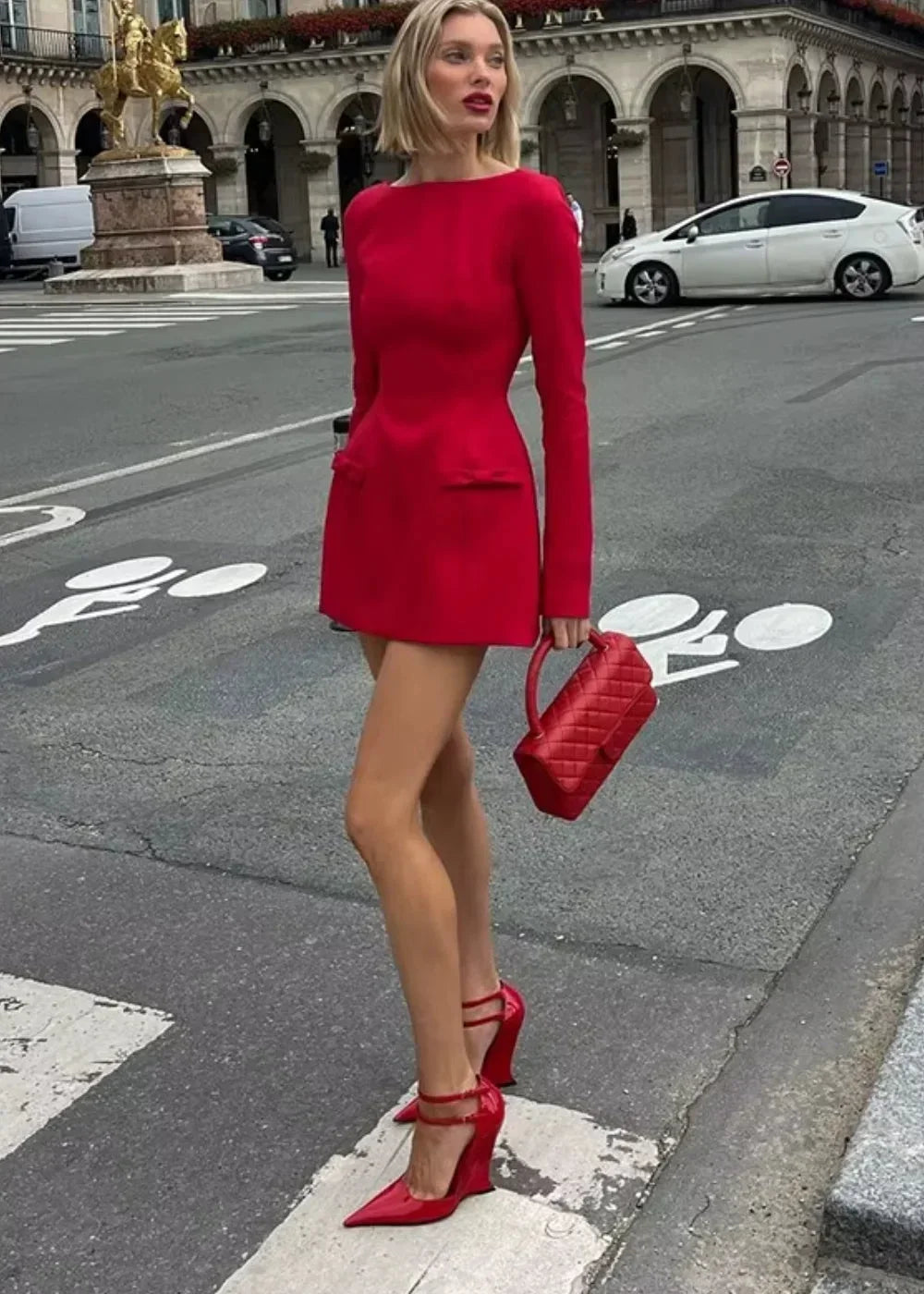 Women's Party Mini Dress with Long Sleeves and Draped Waist Detail