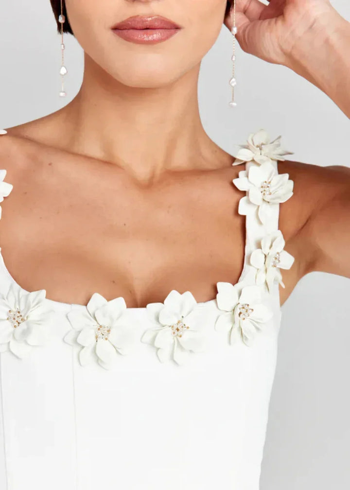 Women's Party Mini Dress with Floral Appliqué Straps and A Line Skirt