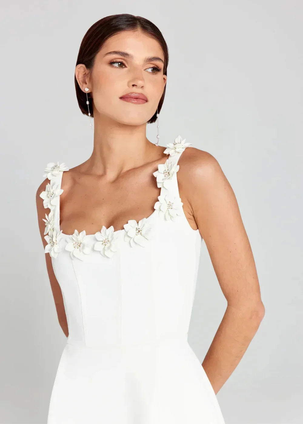 Women's Party Mini Dress with Floral Appliqué Straps and A Line Skirt