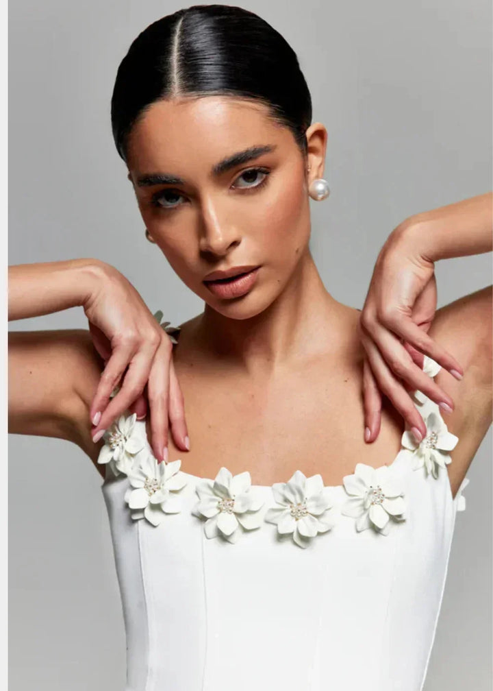 Women's Party Mini Dress with Floral Appliqué Straps and A Line Skirt