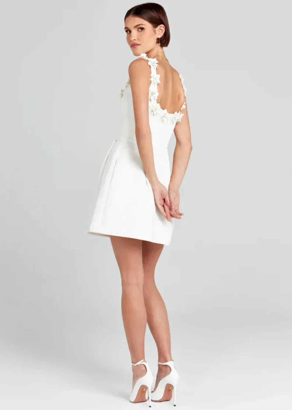 Women's Party Mini Dress with Floral Appliqué Straps and A Line Skirt