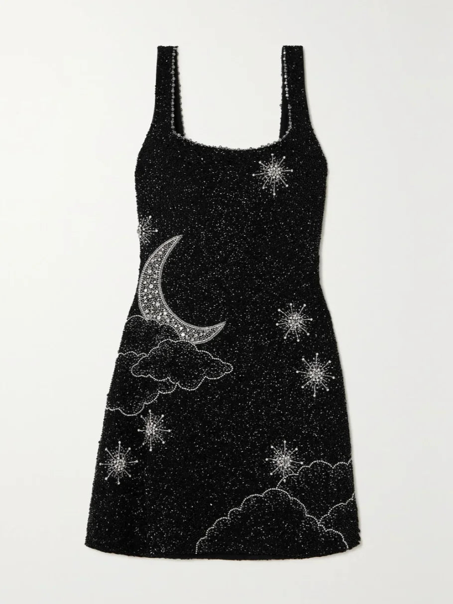 Women's Evening Mini Dress with Glitter Detail and Wide Straps