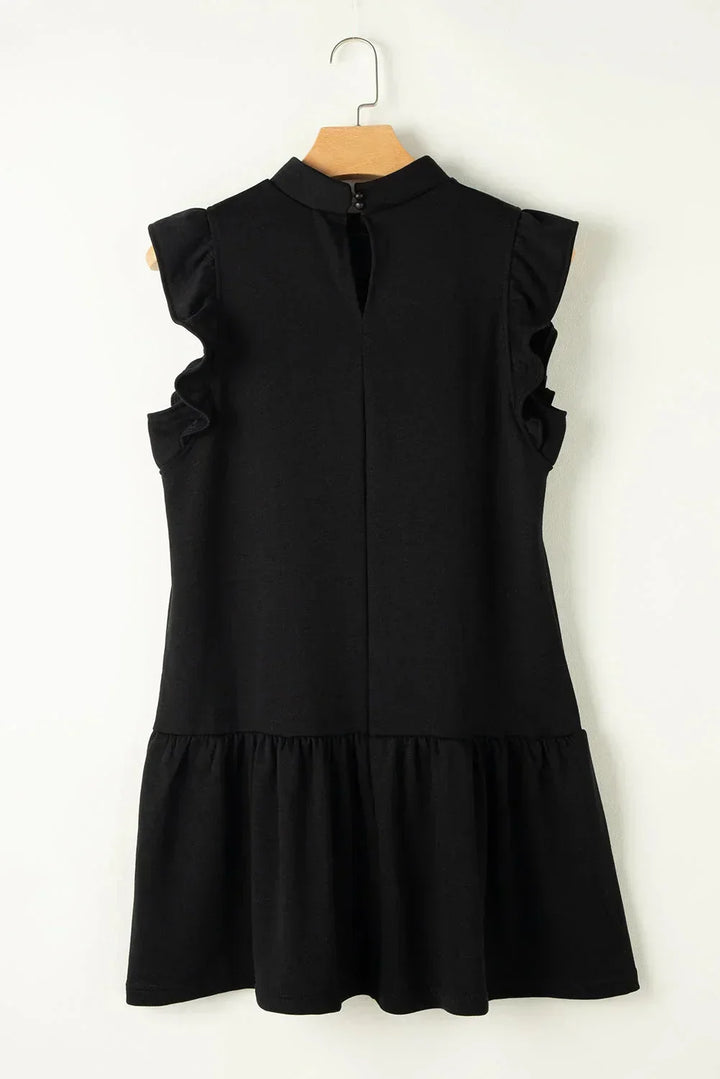 Women's Mini Dress with High Neck and Ruffle Sleeves