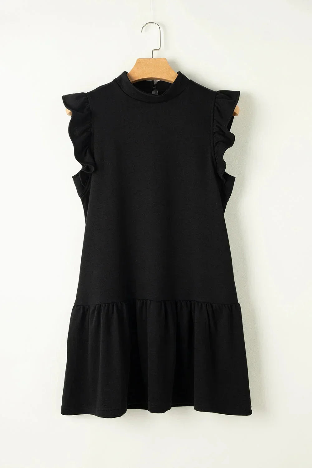 Women's Mini Dress with High Neck and Ruffle Sleeves