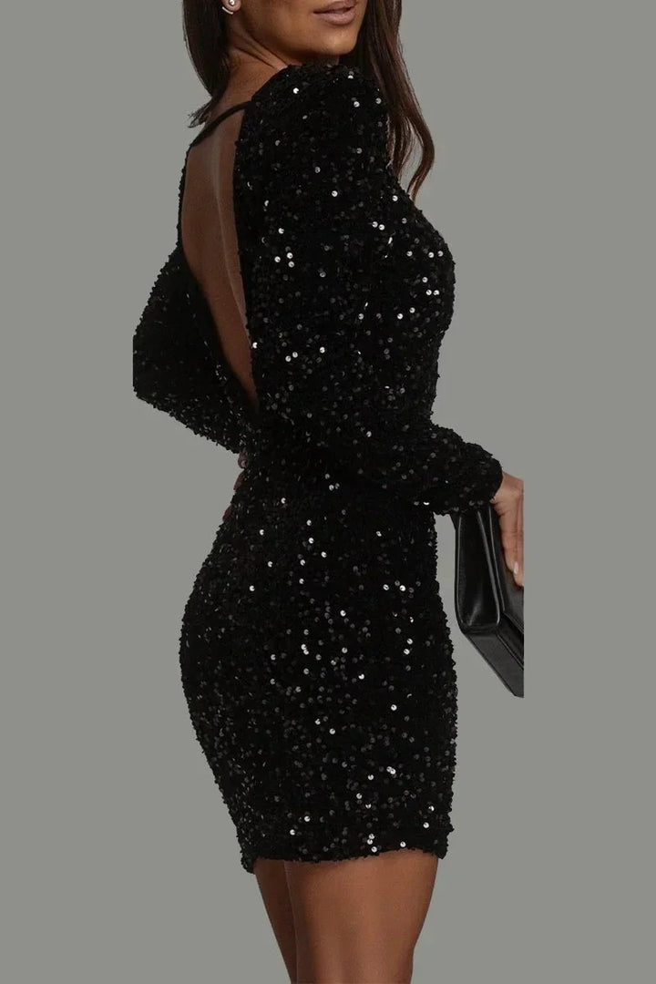 Women's Party Mini Dress with Open Back and Sequin Detail