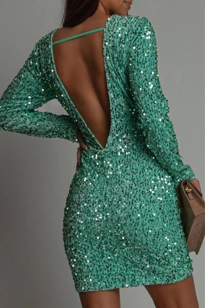 Women's Party Mini Dress with Open Back and Sequin Detail