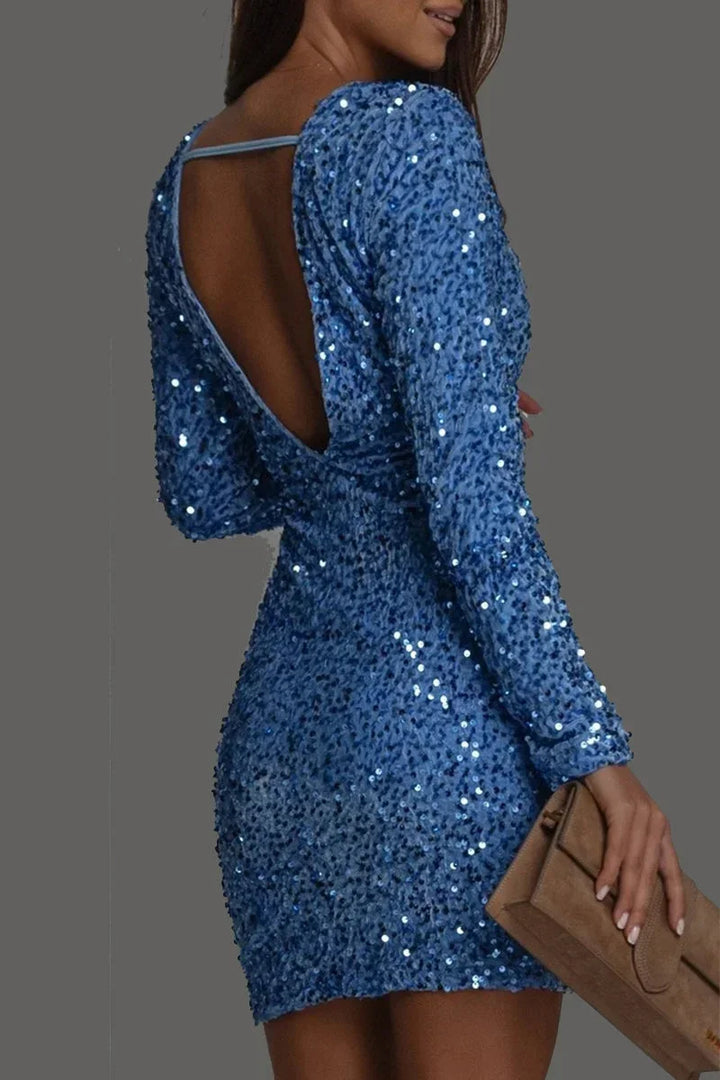 Women's Party Mini Dress with Open Back and Sequin Detail