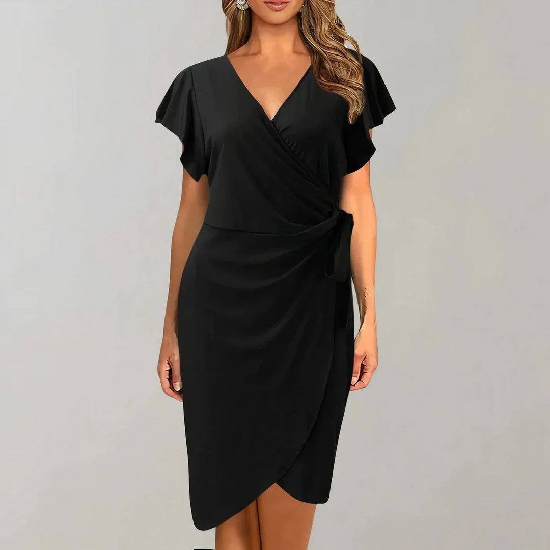 Women's Occasion Wrap Midi Dress with V Neck and Tie Waist