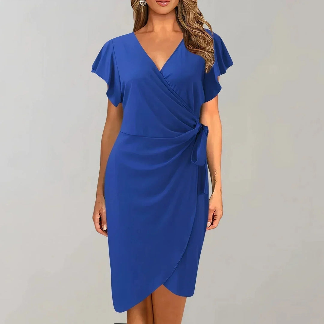 Women's Occasion Wrap Midi Dress with V Neck and Tie Waist