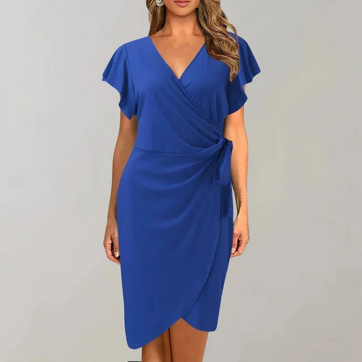 Women's Occasion Wrap Midi Dress with V Neck and Tie Waist