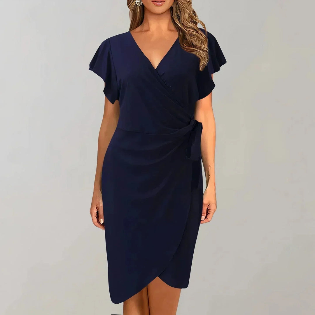 Women's Occasion Wrap Midi Dress with V Neck and Tie Waist