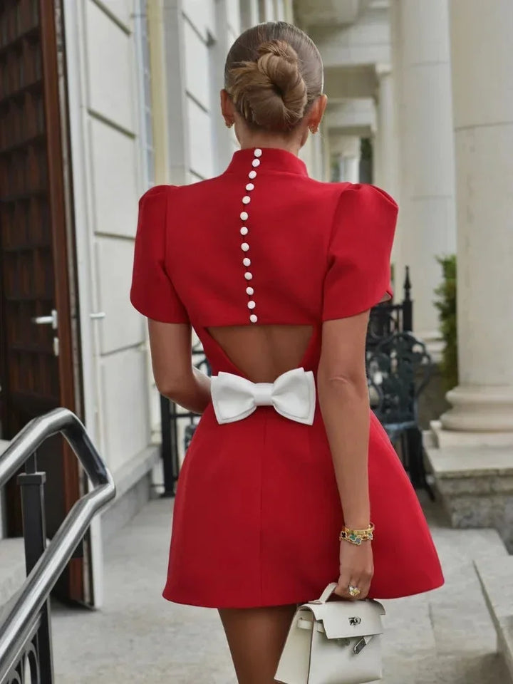 Women's Party Mini Dress with Open Back and Puff Sleeves