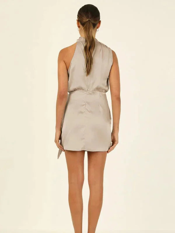 Women's Party Mini Dress with High Neck and Draped Detail