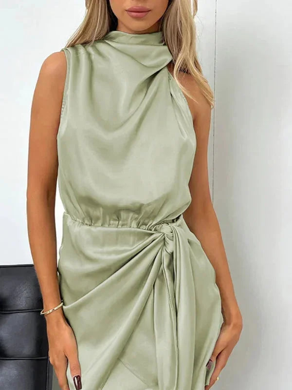 Women's Party Mini Dress with High Neck and Draped Detail