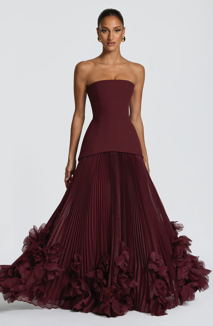 Women's Evening Maxi Dress with Strapless Neckline and Ruffle Hem