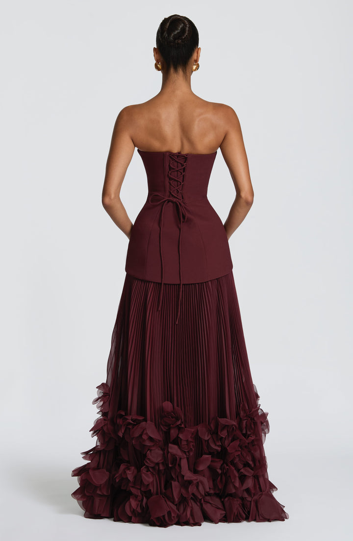 Women's Evening Maxi Dress with Strapless Neckline and Ruffle Hem