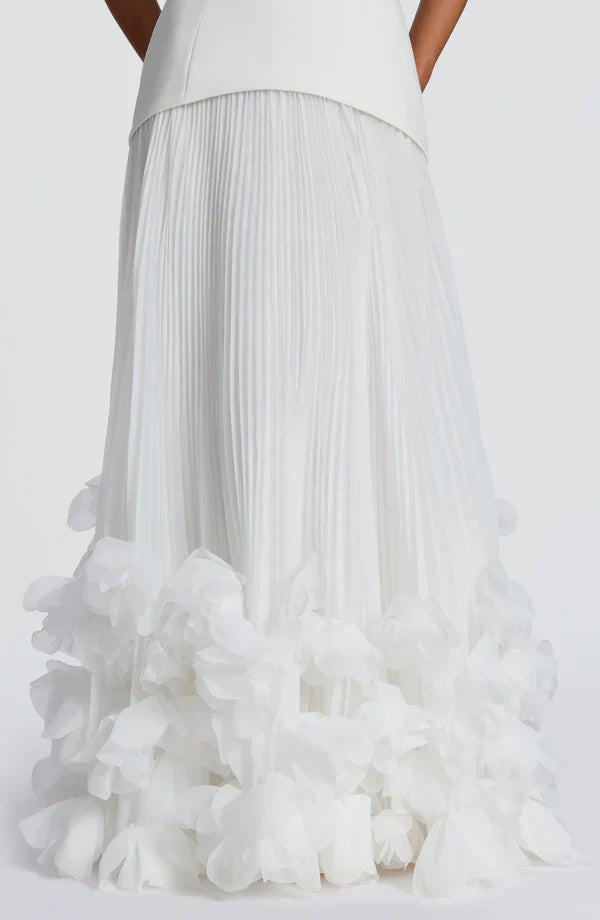 Women's Evening Maxi Dress with Strapless Neckline and Ruffle Hem