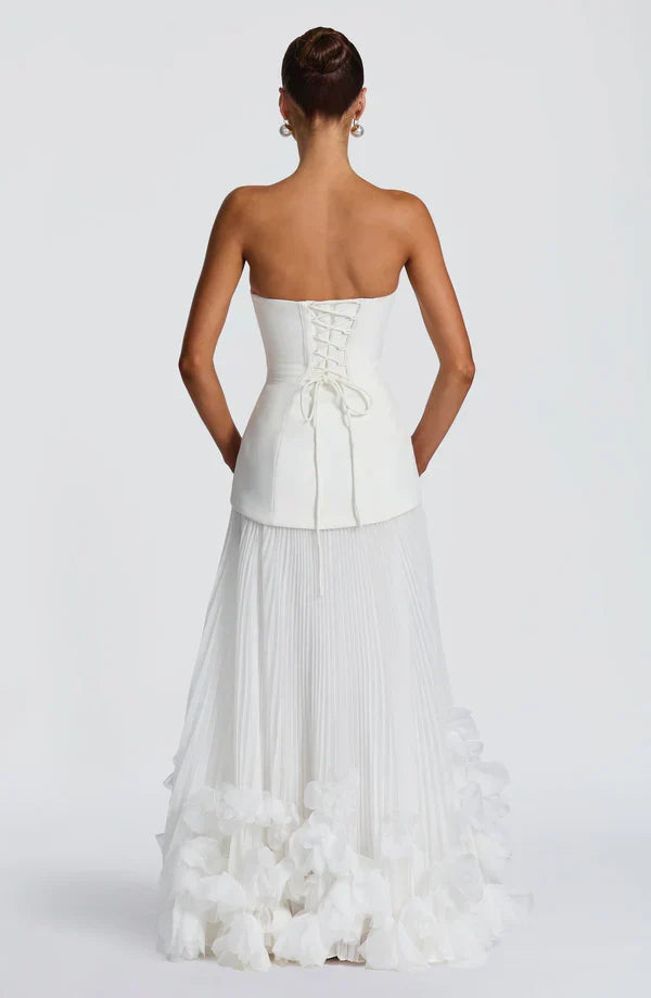 Women's Evening Maxi Dress with Strapless Neckline and Ruffle Hem