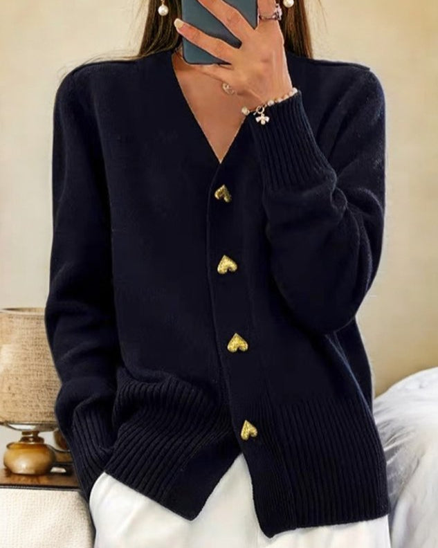 Women's Knitted Cardigan with V Neck and Button Front