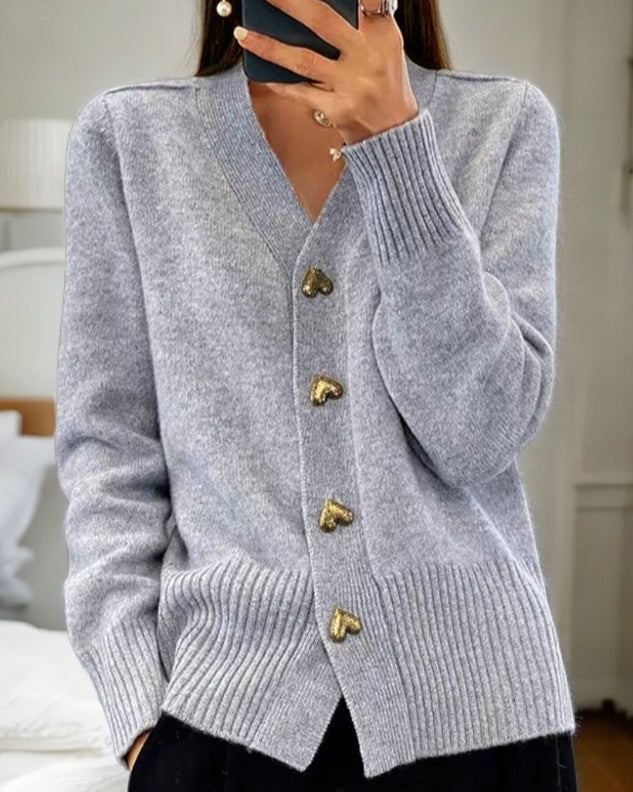 Women's Knitted Cardigan with V Neck and Button Front