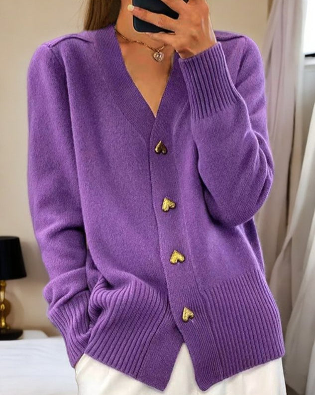 Women's Knitted Cardigan with V Neck and Button Front