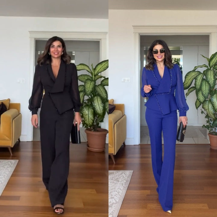 Women's Blazer Co-Ord Set with Tailored Jacket and Wide Leg Trousers