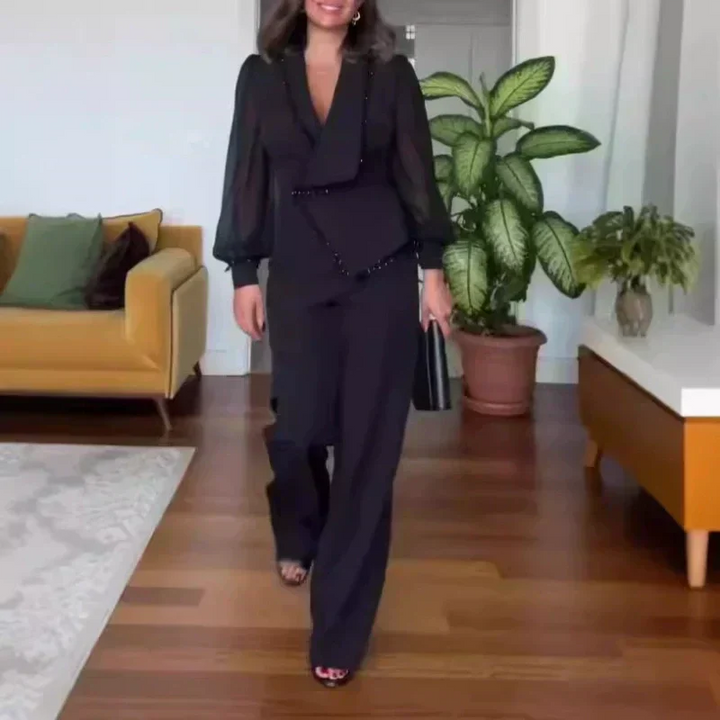 Women's Blazer Co-Ord Set with Tailored Jacket and Wide Leg Trousers