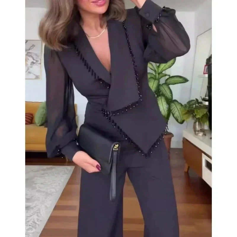 Women's Blazer Co-Ord Set with Tailored Jacket and Wide Leg Trousers