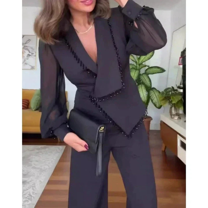 Women's Blazer Co-Ord Set with Tailored Jacket and Wide Leg Trousers