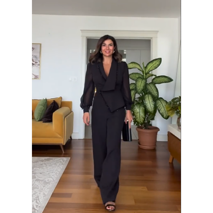 Women's Blazer Co-Ord Set with Tailored Jacket and Wide Leg Trousers