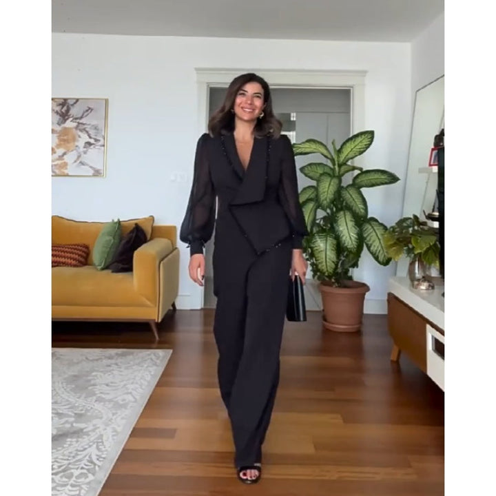 Women's Blazer Co-Ord Set with Tailored Jacket and Wide Leg Trousers