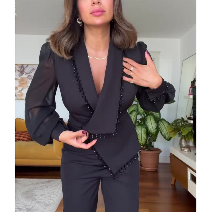 Women's Blazer Co-Ord Set with Tailored Jacket and Wide Leg Trousers