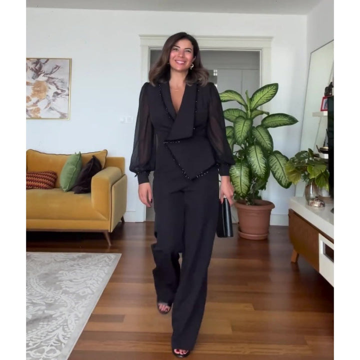 Women's Blazer Co-Ord Set with Tailored Jacket and Wide Leg Trousers