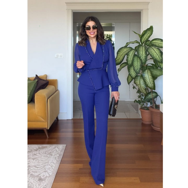 Women's Blazer Co-Ord Set with Tailored Jacket and Wide Leg Trousers