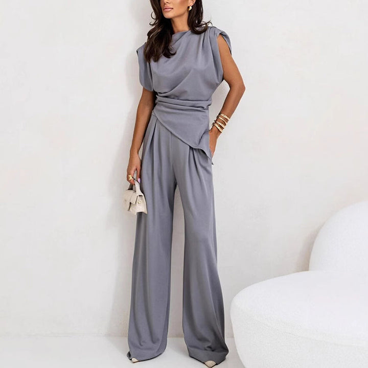 Women's Sleeveless Jumpsuit with Draped Waist and Wide Leg Design
