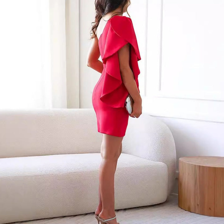 Women's Party One Shoulder Mini Dress with Draped Skirt