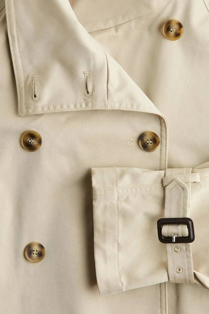 Women's Double Breasted Jacket with High Neck and Belted Waist