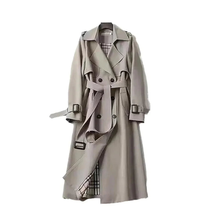 Women's Double Breasted Trench Coat with Belted Waist and Storm Flap