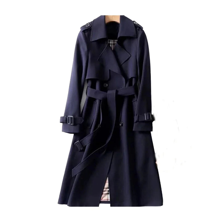 Women's Double Breasted Trench Coat with Belted Waist and Storm Flap