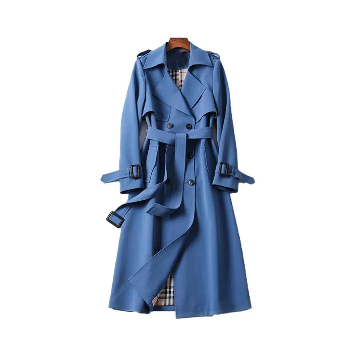 Women's Double Breasted Trench Coat with Belted Waist and Storm Flap