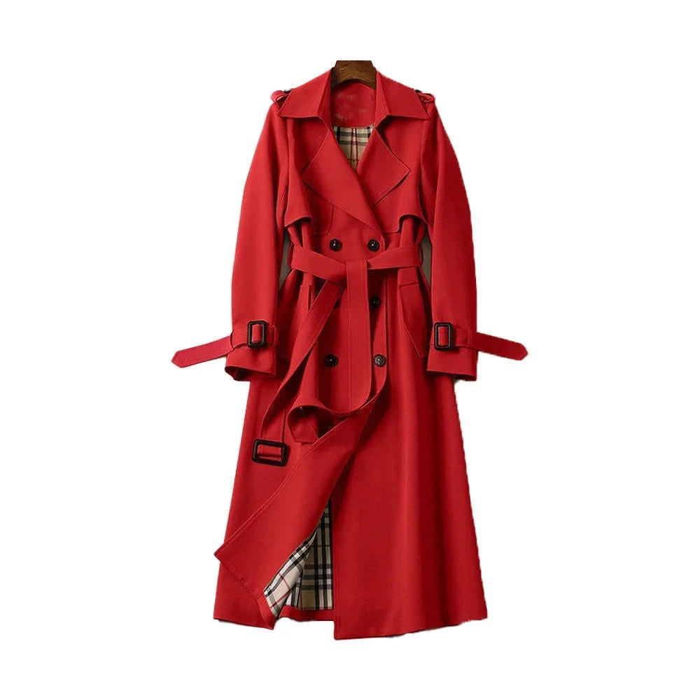 Women's Double Breasted Trench Coat with Belted Waist and Storm Flap