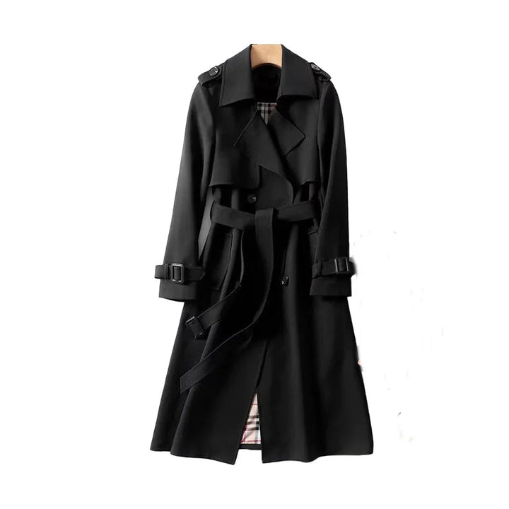 Women's Double Breasted Trench Coat with Belted Waist and Storm Flap
