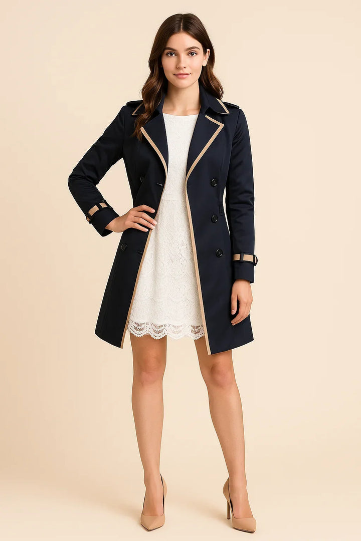 Women's Double Breasted Trench Coat with Contrast Trim