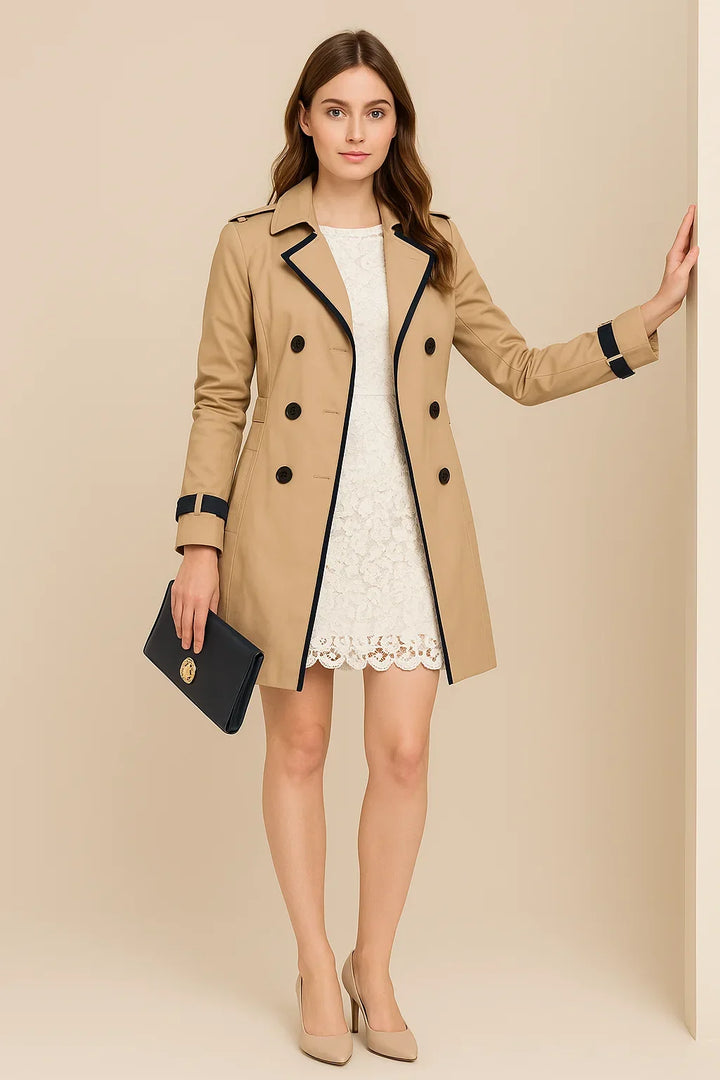 Women's Double Breasted Trench Coat with Contrast Trim