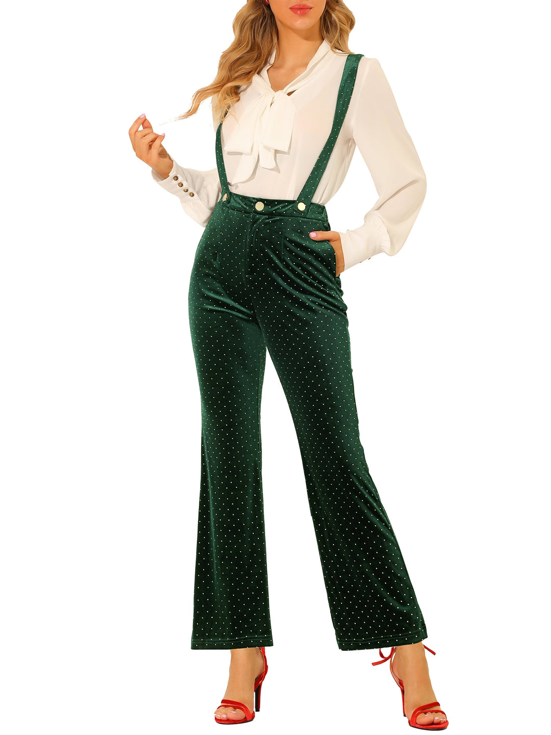 Women's High Waist Trousers with Cropped Leg and Button Detail