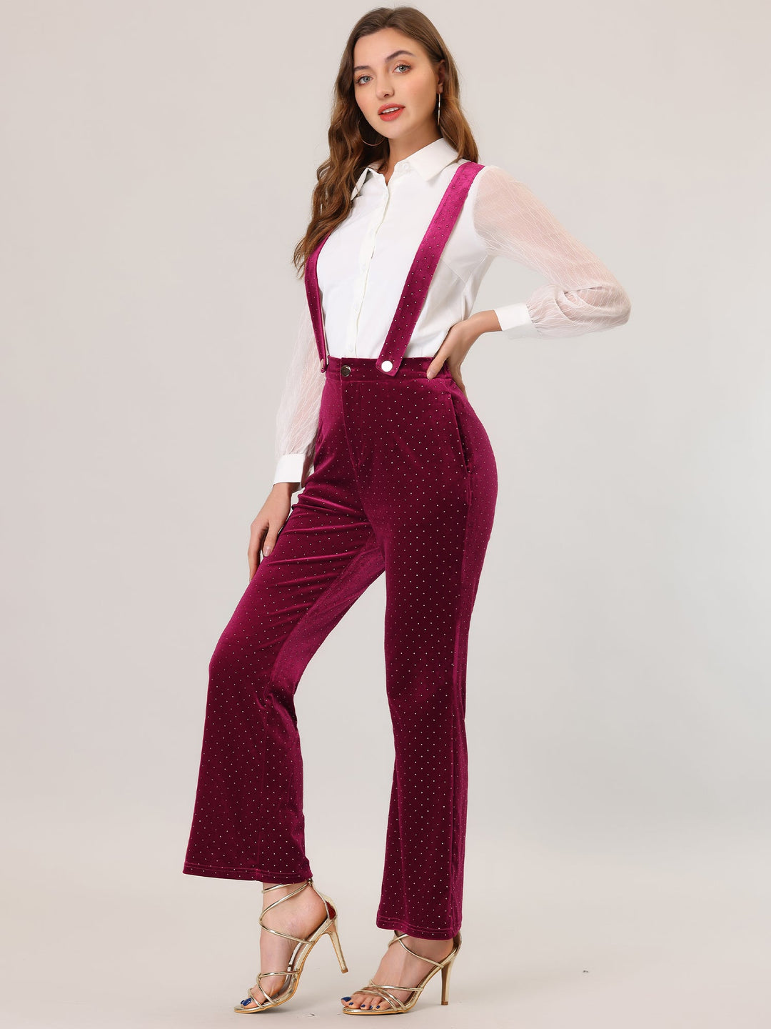 Women's High Waist Trousers with Cropped Leg and Button Detail