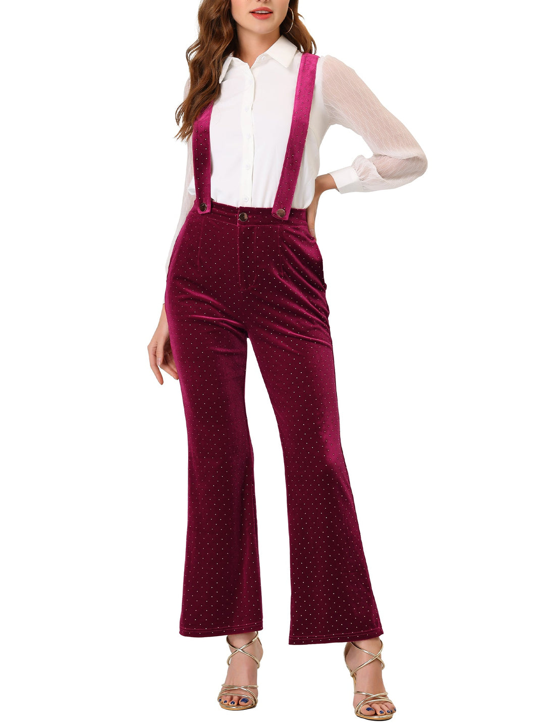 Women's High Waist Trousers with Cropped Leg and Button Detail