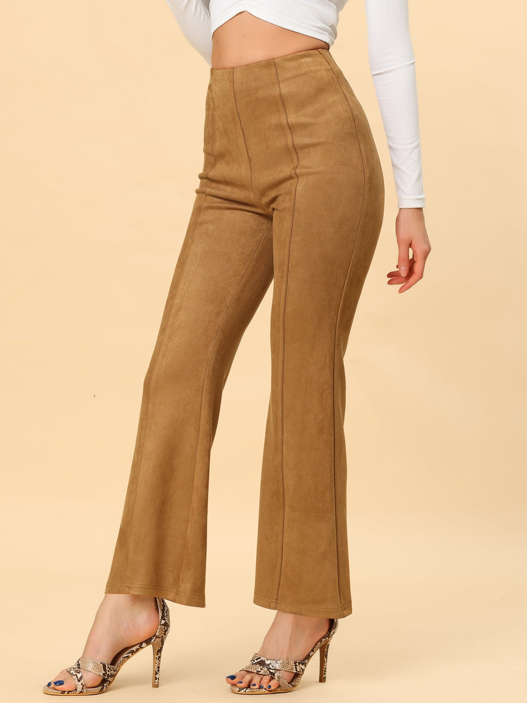 Women's High Waist Trousers with Flared Leg and Side Split