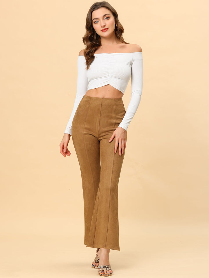 Women's High Waist Trousers with Flared Leg and Side Split