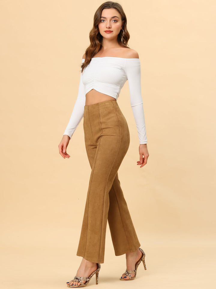 Women's High Waist Trousers with Flared Leg and Side Split
